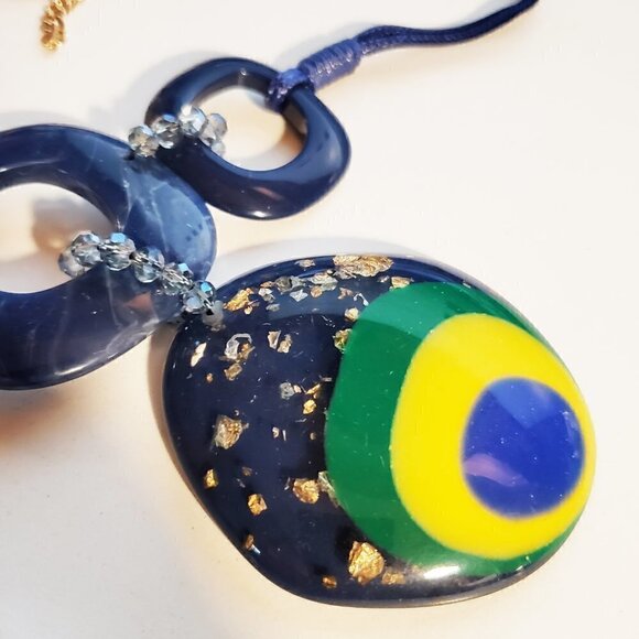 Blue Geometric pendant statement necklace - Picture 6 of 9